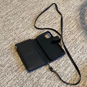 Black iPhone 11 Wallet Case with Strap